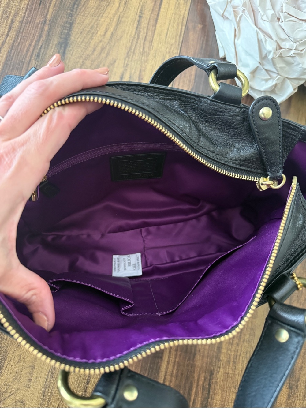 Coach Black Leather Shoulder Tote with Gold Stud Accents - Picture 9 of 10